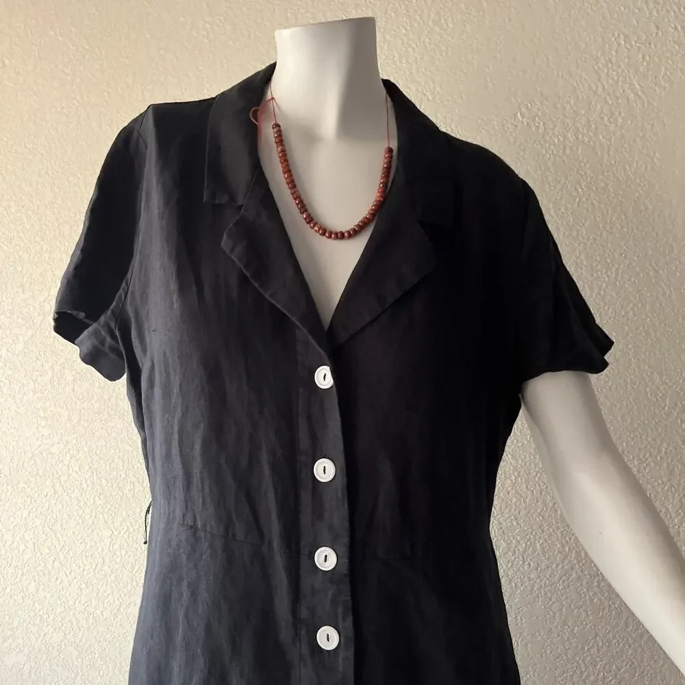 Quince 100% European Linen Button Front Dress | Black |Medium | Missing Belt - Picture 6 of 16
